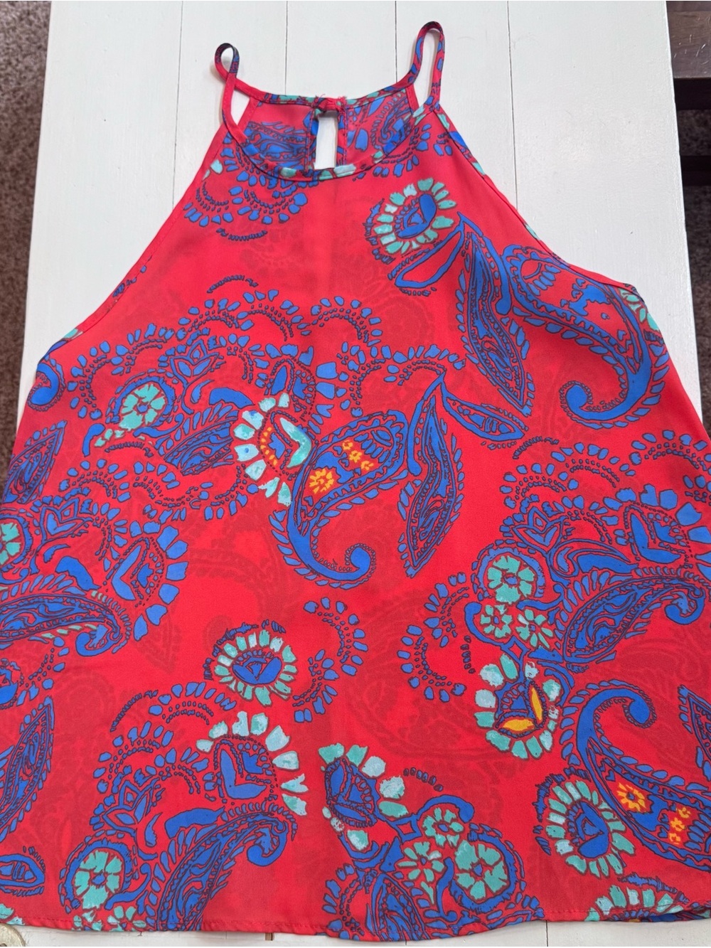 Everly Red Blouse with Blue and Teal Paisley Print